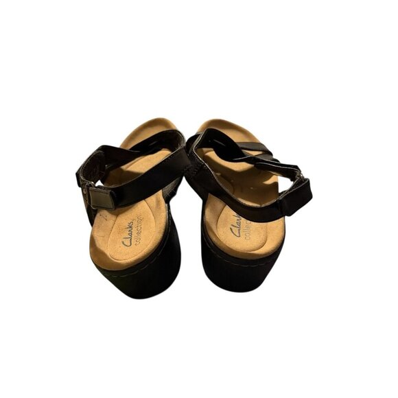 Clarks Womens Meriliah Black Leather Adjustable Strap Wedge Sandal Size 7.5 NWOB - Picture 3 of 10